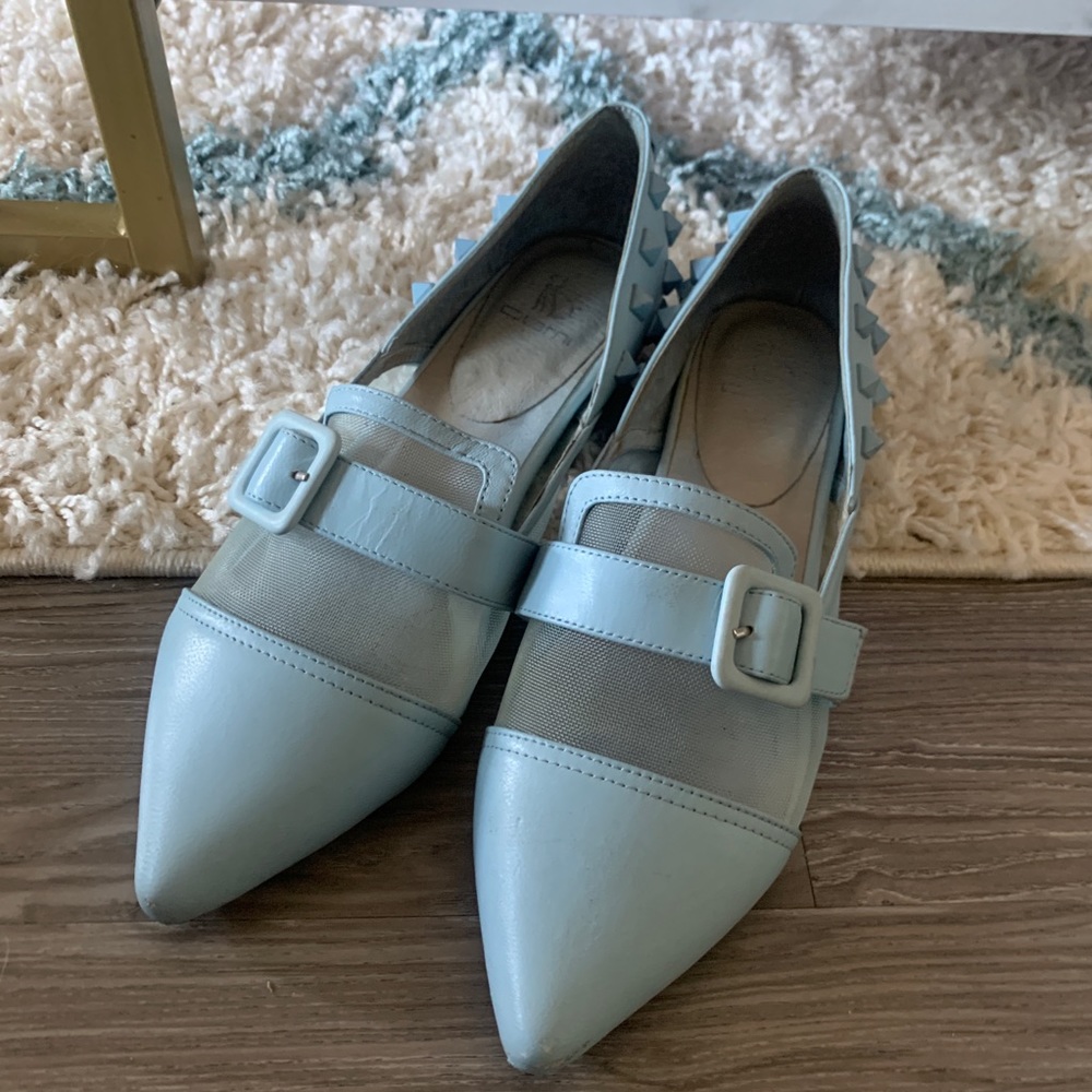 Baby blue buckled ballerina with studs